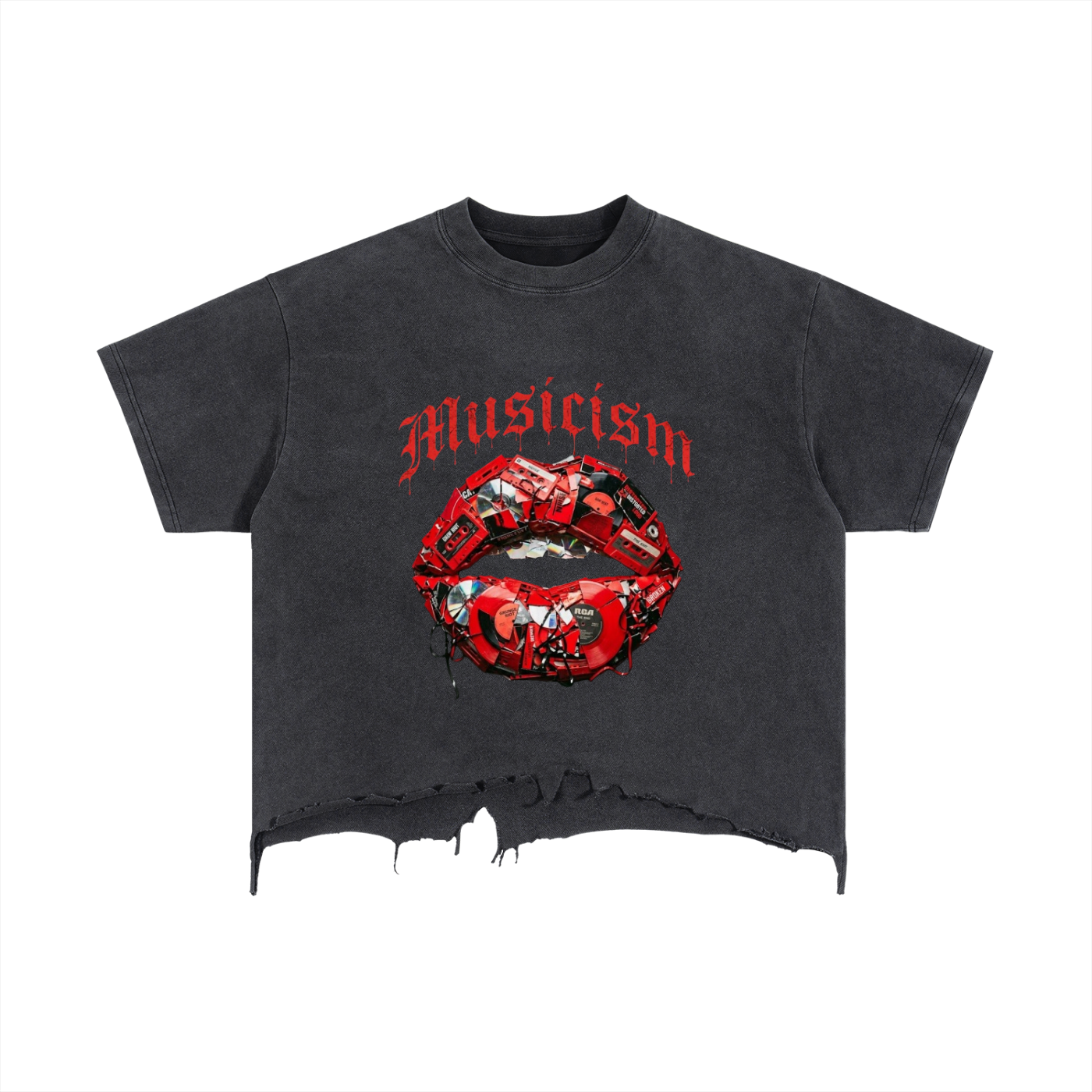 Kiss Ism Vintage Wash Boxy Distressed Hem T-Shirt