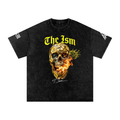 Skull on Fire Ism Snow Washed Oversized Cotton T-Shirt