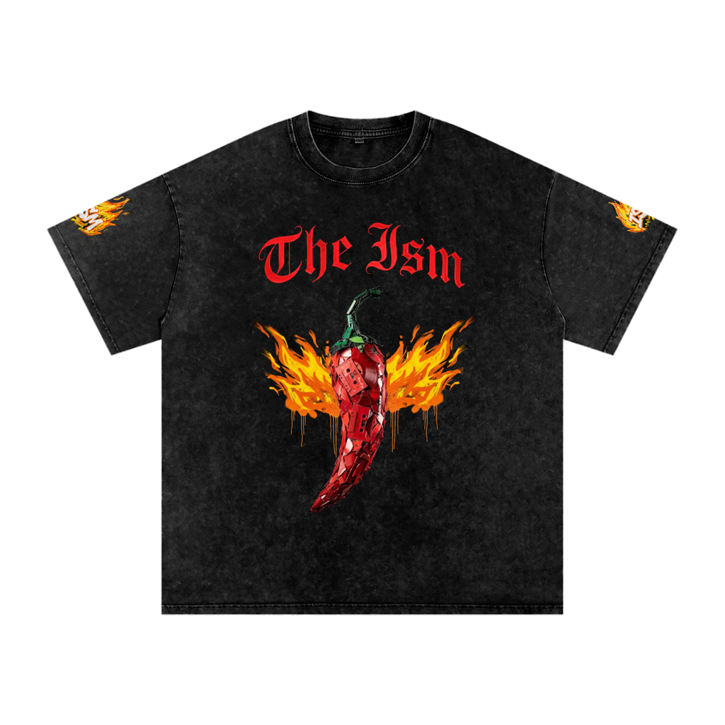 The Flaming Chili Pepper Snow Washed Oversized Cotton T-Shirt