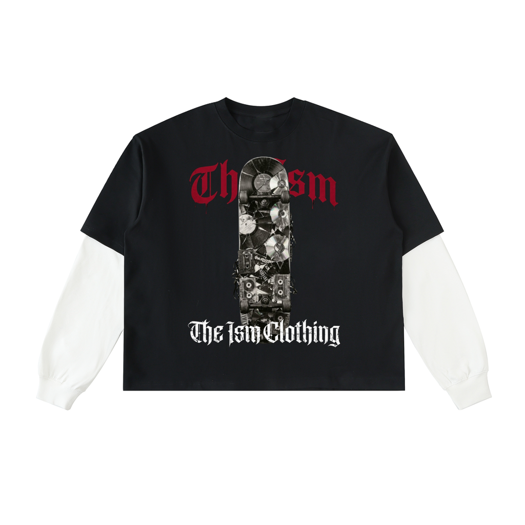 Skate ISM Layered Contrast Sleeve Cotton T-Shirt