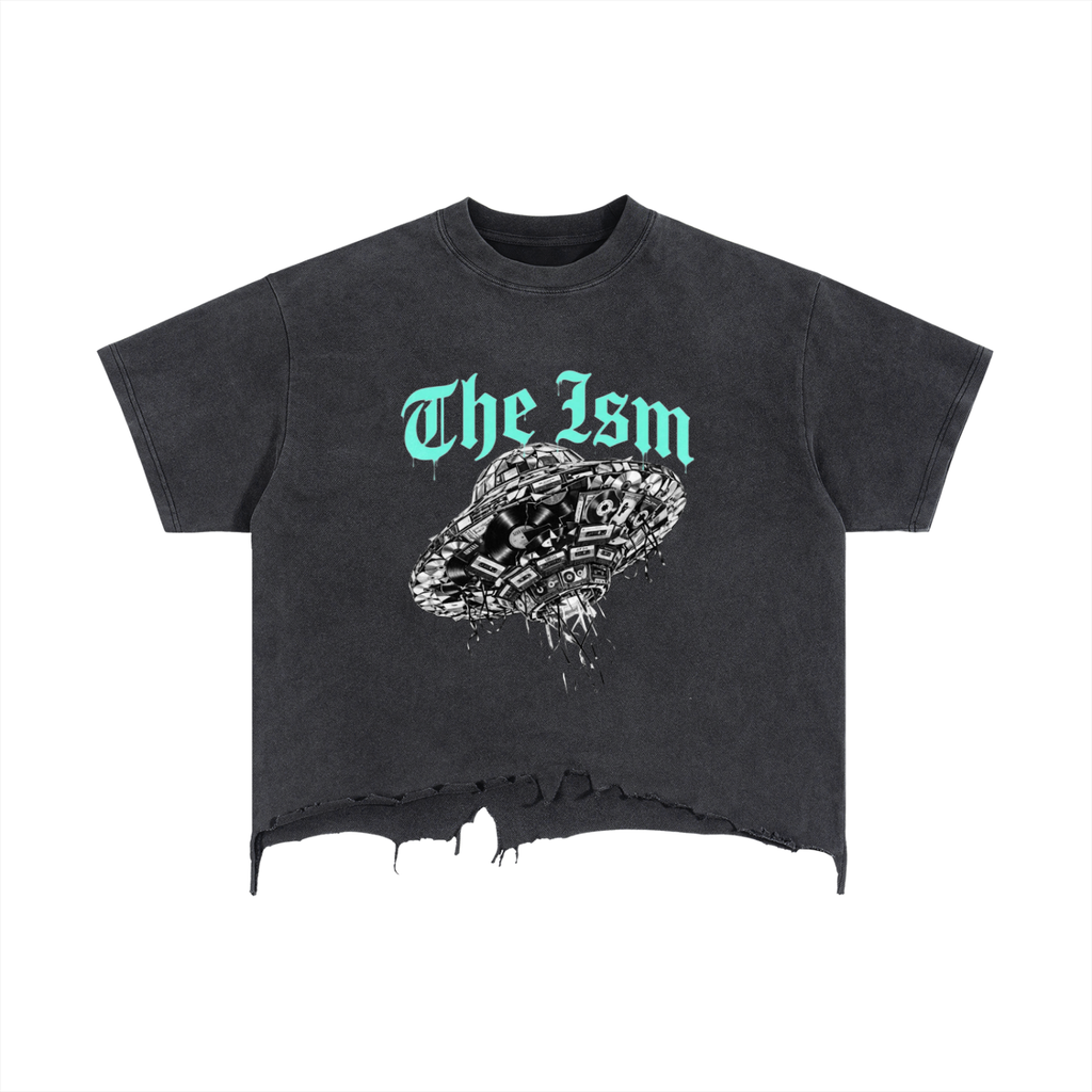 The UFO ISM Vintage Wash Boxy Distressed Hem T-Shirt