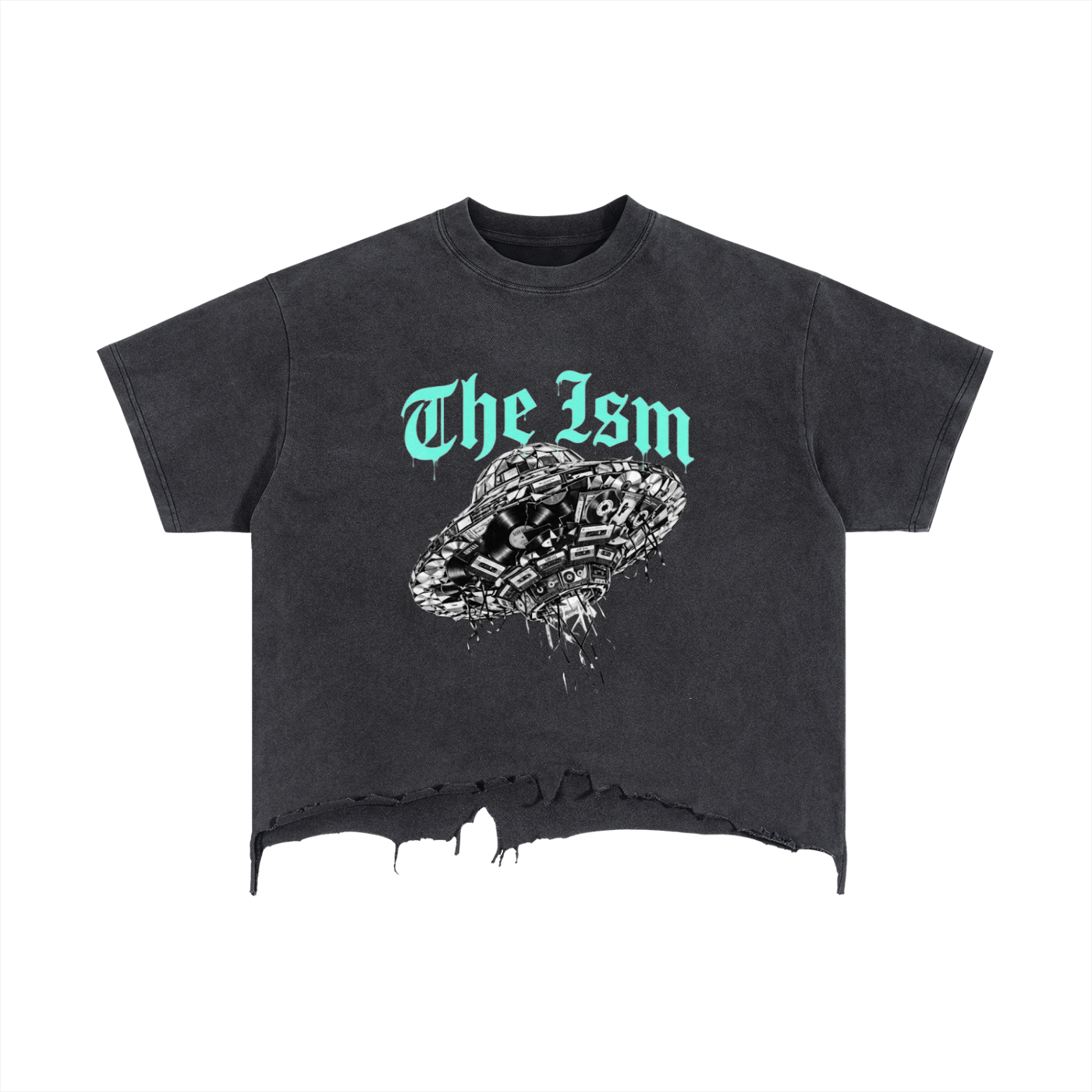 The UFO ISM Vintage Wash Boxy Distressed Hem T-Shirt